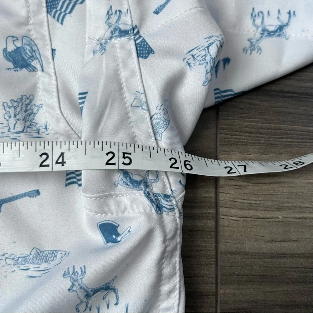 Burlebo Shirt Men’s 2XL White Blue Button Up Stretch American All Over Print - Picture 8 of 9
